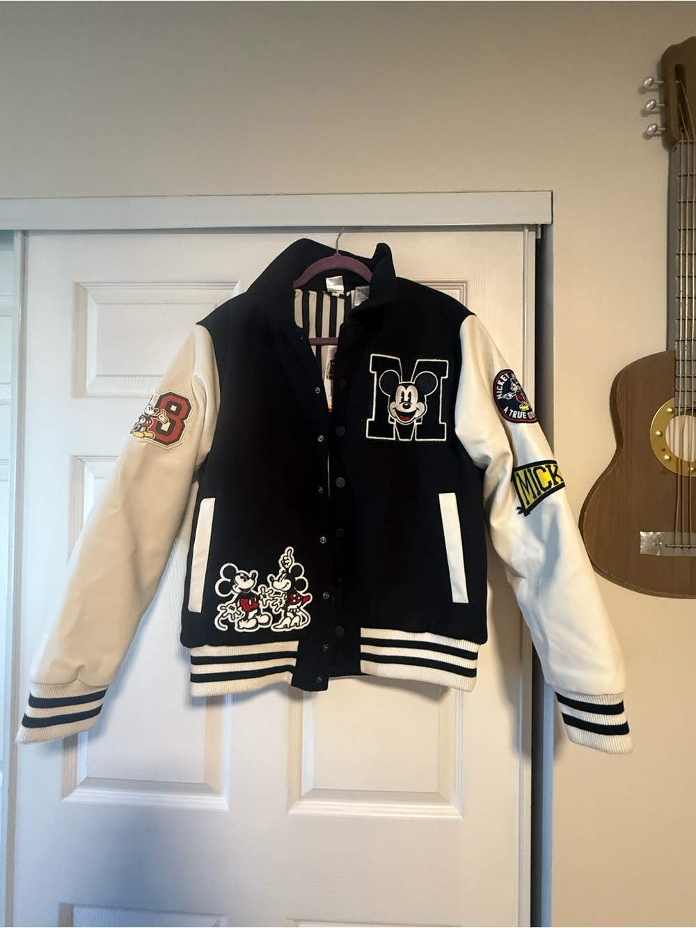 NEW Mickey Mouse Disney Varsity Letterman Jacket Unisex Men’s S Women’s M Black
